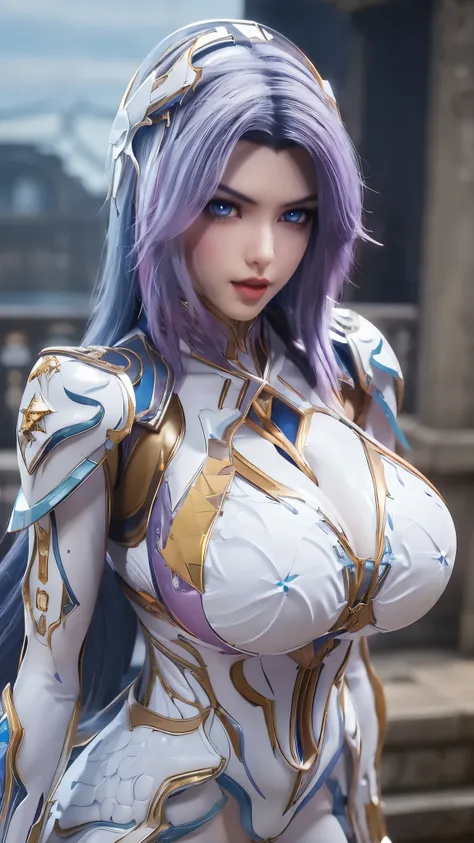 a beauty girl with (blue pink long hair:1.5), 1girl, (mecha golden dragon helm:1),((huge fake breasts:1.5)), (11 line abs:1.3), ...