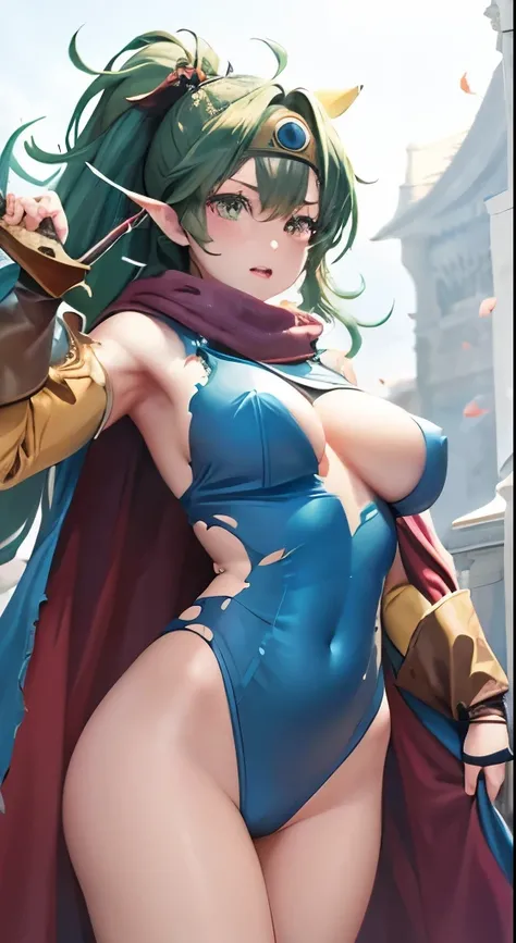 (nsfw:1.5、sound、Highest quality、First Class、masterpiece、Normal body、8k、Detailed face、Ultra-precision、Normal hand、通常のrefer to、５refer to、Highest)、(masterpiece, Highestの画質, high quality, High resolution)、beautiful girl、Green Hair、Huge Breasts:1.2、chest、Shortc...