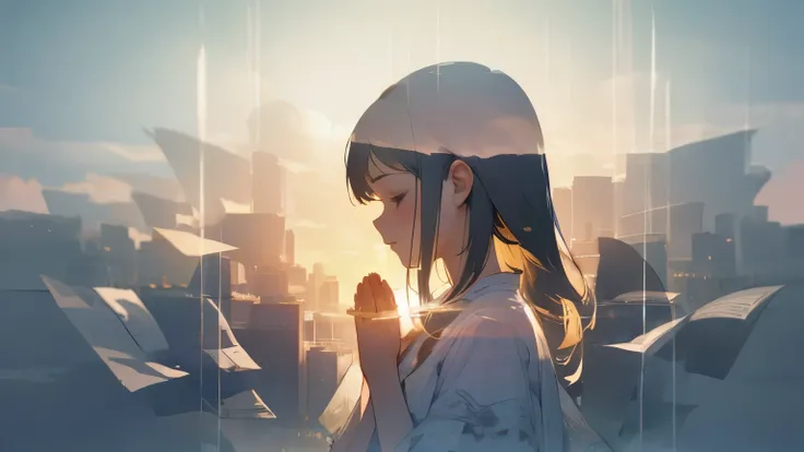 Praying Girl, bible world, Double exposure、Scroll Bible