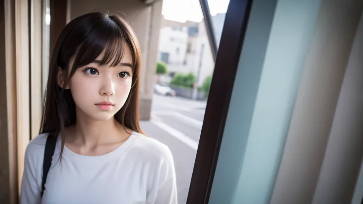 One Girl，(とてもcute女子高生:1.3)，masterpiece，Best Quality，High resolution，(((Photorealistic)))，RAW Photos，Ray Tracing，Physically Based Rendering，beautiful girl，(Age 15:1.4)，cute，(detailed pupils:1.2)，(Bird&#39;s-eye view:1.3)，bedに横たわっている，(Big eyes:1.4)，Beautiful...