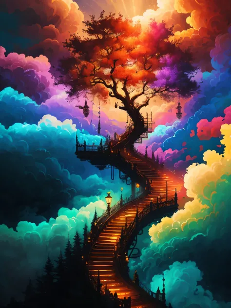 dreamlikeart tree of live, colorful smoke, insane details, steampunk details, intricate details, hyperdetailed,