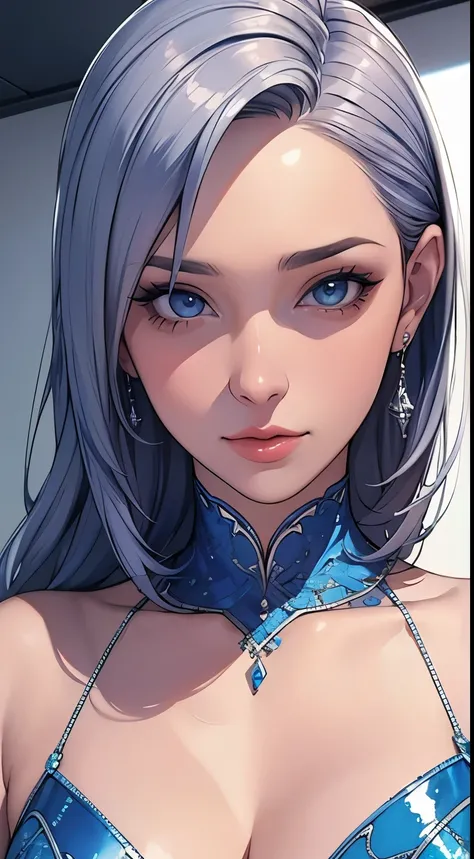 Close-up of a woman in a silver and blue dress, Art Station&#39;s Cheng Wei Pun, Jan J, Detailed fantasy art, Amazing character art, Fan Art The Best Art Station, Spectacular and detailed character art, Beautiful Armor, Highly detailed art gem, Detailed di...