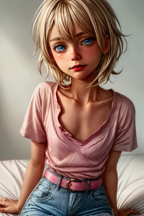 Anime style, Highres, Masterpiece, Best quality at best, Best Quality, hight quality, hight detailed, 1boy, (little boy), blonde boy, boy face, boy body, cute boy, femboy, detailed light blue eyes, short hair, messy hair, bangs, pastel rainbow inner hair c...