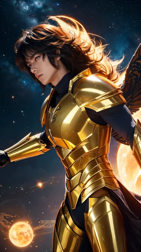 Saint Seiya,Gold Armor,Movie Light,Realistic,highly detailed,bright, universe, nebula, detailed, Surreal, Beautiful backgrounds are trending, bright background, Attention to detail,8k --niji 5 --style expression --s 400