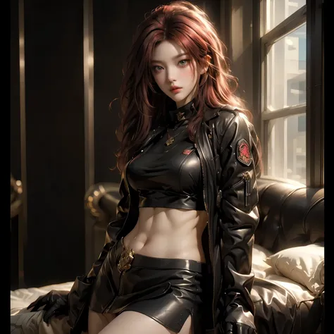 ((best quality)), ((Masterpiece)), (details:1.4), ((Enrich the picture，Masterpiece level quality)), Beautiful 8K CG artwork, 3d, HDR (high dynamic range), an image of a beautiful cyberpunk female, mature woman, future theme, cyberpunk, (( red hair, long ha...