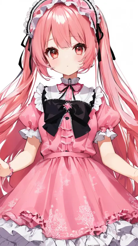 Super delicate cute girl wearing a Lolita dress with pink hair. 8K ultra-high image quality, delicate texture, pure white background.