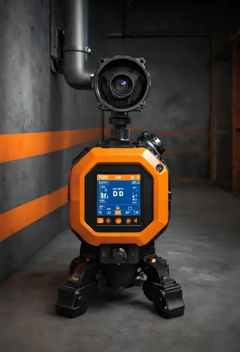 Gas detector,Technology,Black as the base,Orange as auxiliary color,Horizontal cuboid on the wall of the mine shaft 8K,Ultra-clear realism,Highly detailed beauty,High-resolution rendering, Rendering in key shots, Depicted as 3D rendering, Concept Art, Conc...
