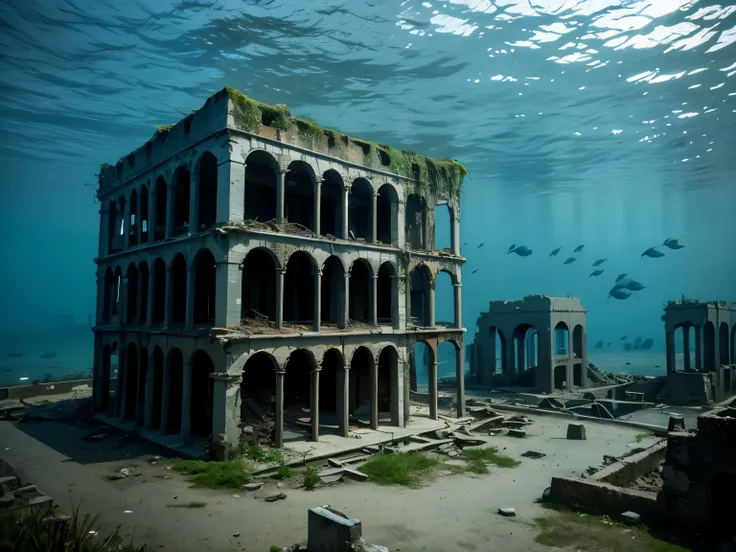 City ruins in the deep sea