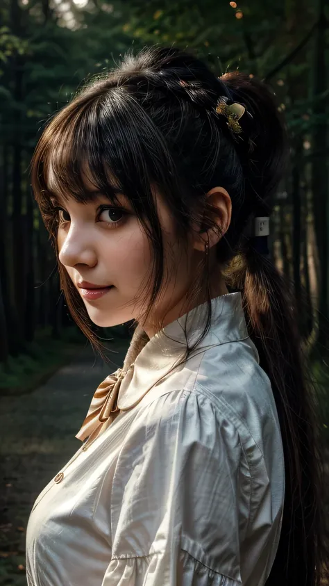 最high quality, (Photorealistic:1.2), One girl, Alone, Detailed face, Face Focus, Standing, Black Hair,(Hair accessories:1.35),Office Lady, Ribbon trimmed sleeves, sleeves, Ribbon trim, Wide sleeves, (View your viewers:1.5) Long Hair, Black Eyes, bangs, Lip...