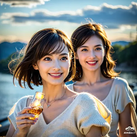 (Realistic, 超Realistic:1.4), 16K HDR, High resolution,((Whiskey Glass)),((Whiskey Bottle)),((Whiskey Glass)),Happy smile、Short Hair,The best smile、Japanese actress,so beautiful(It looks like the real thing),Evening Dresses,Cocktail Dresses、Whiskey Bottle、T...