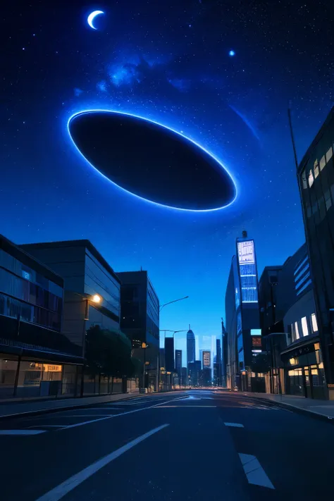 There is no one,night sky,futuristic city giant, City streets