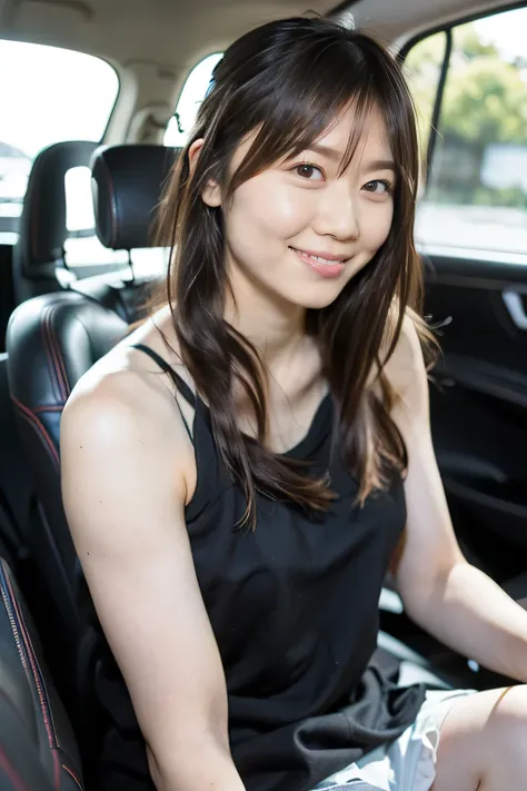 there is a woman sitting in the passenger seat of a car...., japanese model, young and sexy gravure idol, genuine young gravure ...