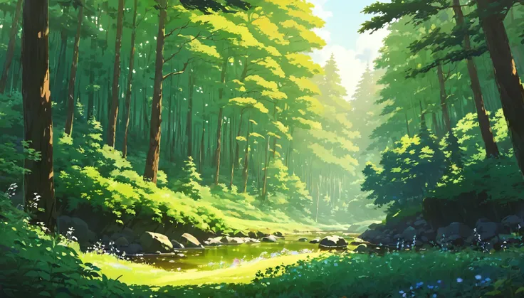 Lofi Summer Landscapes , studio ghibli style , forest