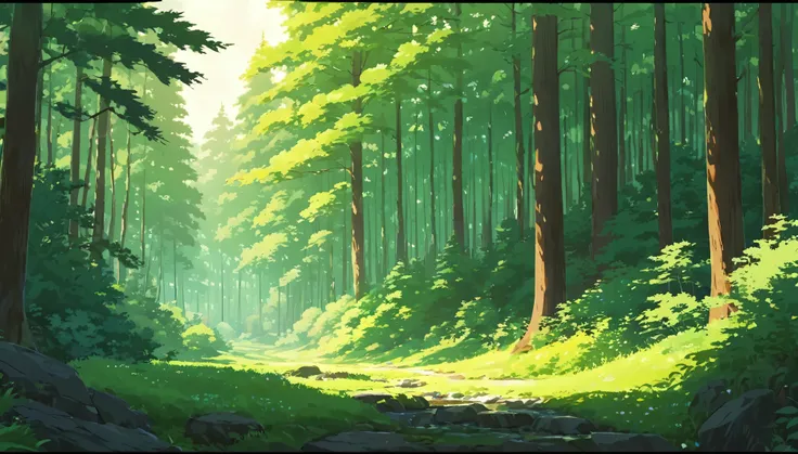 Lofi Summer Landscapes , studio ghibli style , forest