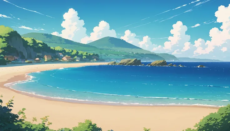 Lofi Summer Landscapes , studio ghibli style , Sea and beach