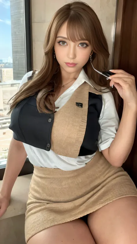 ((Best Quality, Realistic, 8k, High resolution)), masterpiece, 1 girl, Dirty and attractive Japanese service girls, Big  bigger than her face:1.95, Mature Woman, Light brown hair, Random hairstyles, mainly long hair, Perfect proportions, Anatomically corre...