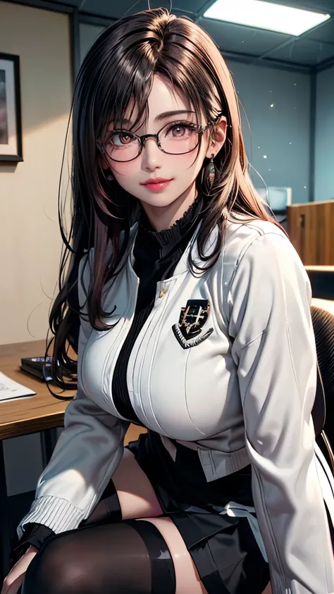 20 year old office lady，((Black wavy long hair，Very beautiful brown eyes))，(4K，8k，最高masterpiece，masterpiece，Best Quality:1.2)，((Perfect Anatomy，Anatomically correct:1.12))，((Realistic，RealisticPhoto:1.2))，((Artistic eyeliner，Glossy pink lips，Adult sex appe...