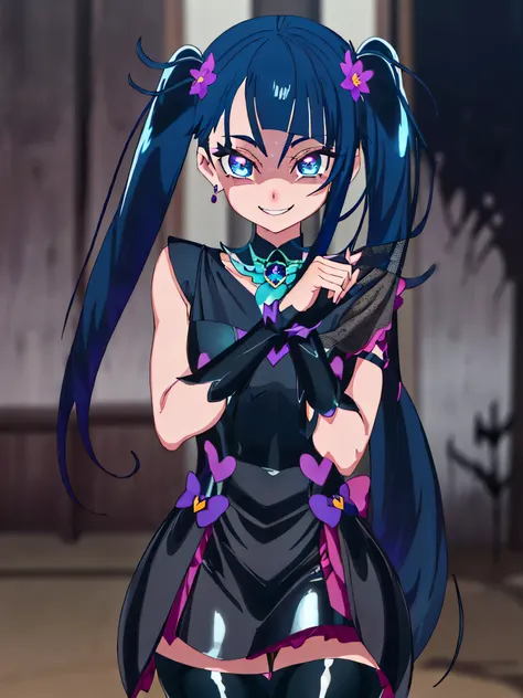 highest quality, very detailed,one girl, alone, {cure_null_hirogarunullprecure:1.15}, dark blue hair, blue eyes, blue flames in ...