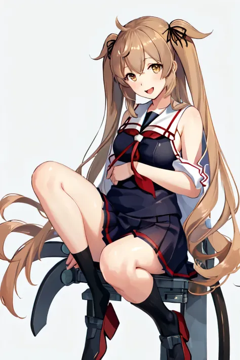 best quality, masterpiece, high resolution, alone, (murasame kai ni_kantai collection), 長いhair, ライトブラウンhair, yellow eyes, red ey...