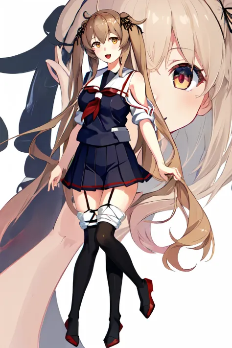 best quality, masterpiece, high resolution, alone, (murasame kai ni_kantai collection), 長いhair, ライトブラウンhair, (yellow eyes, red e...