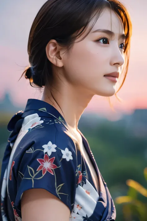 (Beautiful girl looking up:1.5), (Yukata:1.5), (Baby Face:1.4), (Best Quality:1.4), (Highly detailed and realistic skin:1.3), (Very detailedな髪と顔), Very detailed, (Wet Skin:1.2), (Child body type:1.8), (Flat Chest:1.3), (Skinny body type:1.4), (Face close-u...