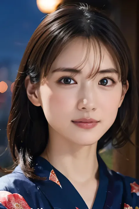 (Beautiful girl looking up at night:1.5), (Yukata:1.5), (Baby Face:1.4), (Best Quality:1.4), (Highly detailed and realistic skin:1.3), (Very detailedな髪と顔), Very detailed, (Wet Skin:1.2), (Child body type:1.8), (Flat Chest:1.3), (Skinny body type:1.4), (Fac...