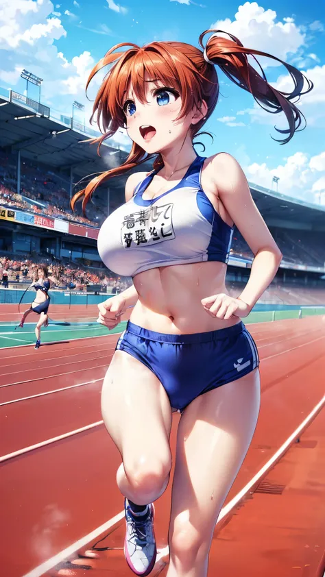 best quality,1girl,((big breasts:1.5)),((orgasm,blush,sweat,steam)),tongue out,ahegao, nanoha takamachi, takamachi nanoha, long hair, ((straight hair:1.5)), blue eyes, ((rikujou,track and field,track uniforms
sportswear,sports bras,sports bikinis, track sh...