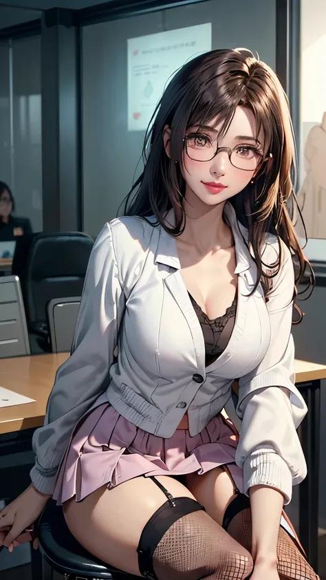 20 year old office lady，((Brown wavy long hair，Very beautiful brown eyes))，(4K，8k，最高masterpiece，masterpiece，Best Quality:1.2)，((Perfect Anatomy，Anatomically correct:1.12))，((Realistic，RealisticPhoto:1.2))，((Artistic eyeliner，Glossy pink lips，Adult sex appe...