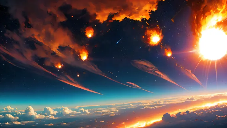 The earth exploding, fire, epic and cinematic, view from space, the world crumbling down, apocalyptic