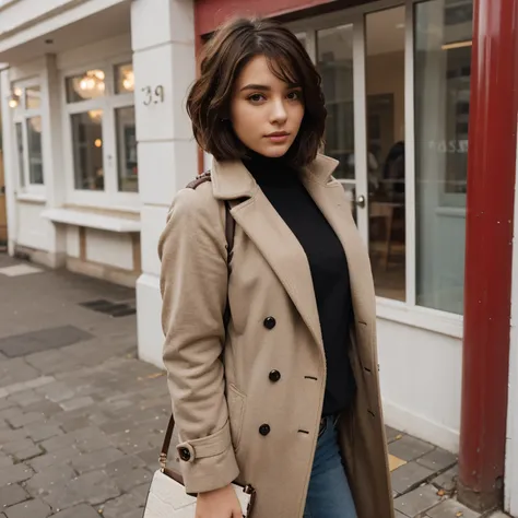 Girl Brown with Overcoat Asymmetrical haircut