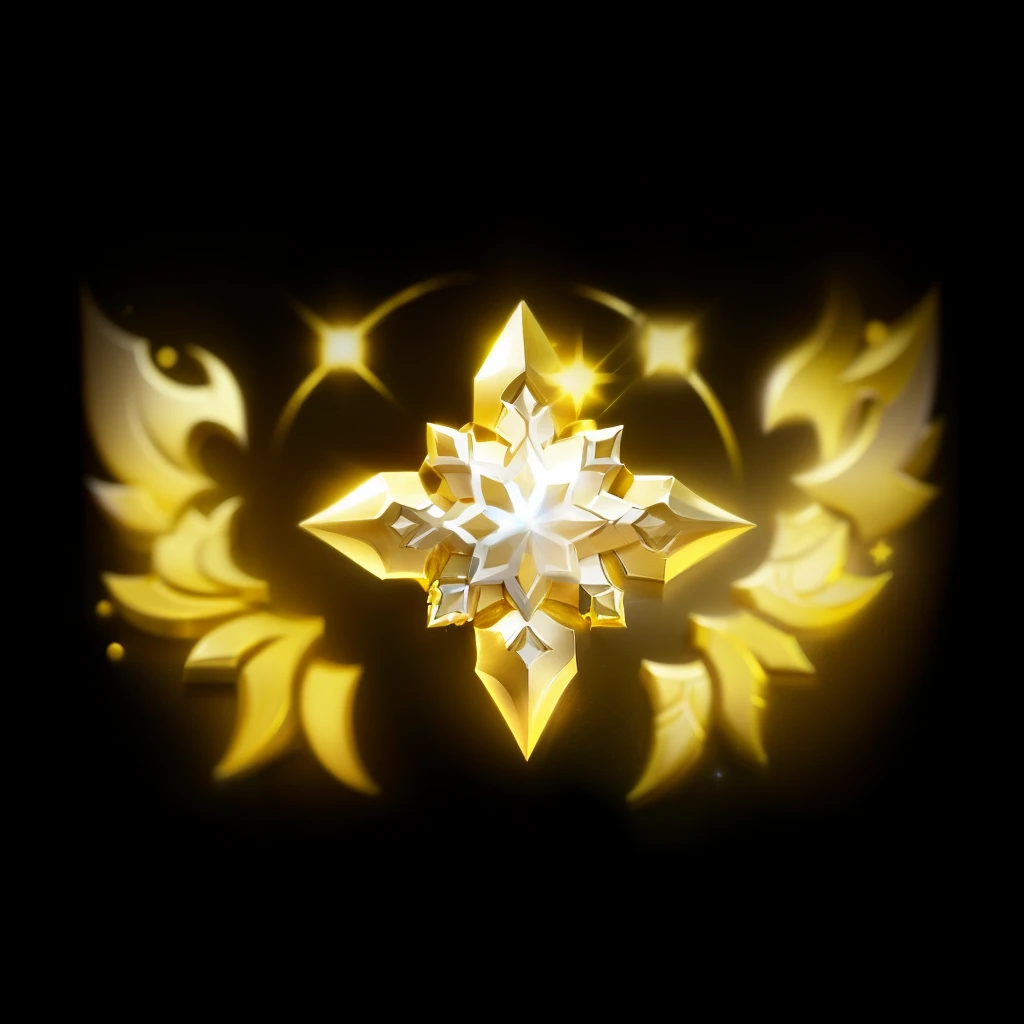 a close up of a gold and black background with a snowflake, emblem of wisdom, golden circlet, ornate, glowing imperial motifs, gold adornments, ability image, league of legends inventory item, gold adornements, insane quality, character icon, gold inlay, k...