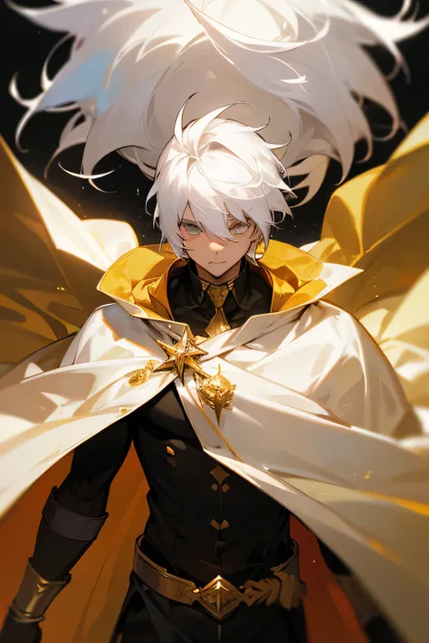 Man, white hair, gold cape