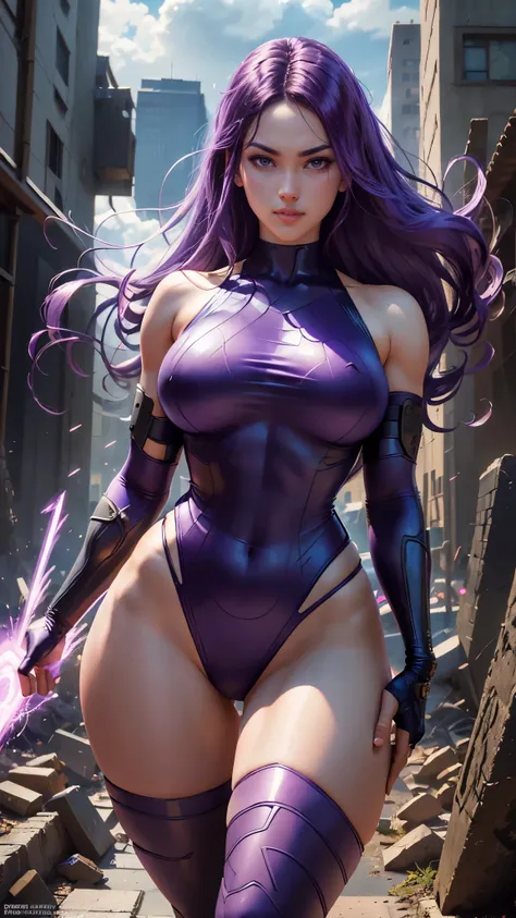 psylocke da marvel,(best qualityer,4k,8k,high resolution,work of art:1.2)(weather: cloudy), new york background, city ruins, wid...