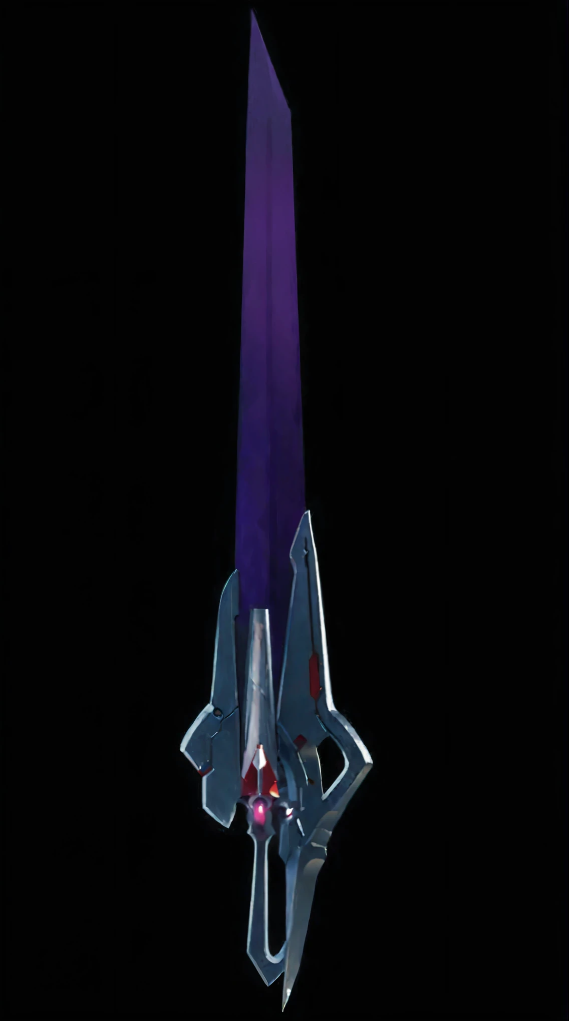 a close up of a purple sword with a black background, sci-fi sword, buster sword, sword design, raytraced blade, war blade weapon, glass obelisk of the void, large sword, huge sword, medievil spear, laser sword, master sword, shinning sword, legendary swor...