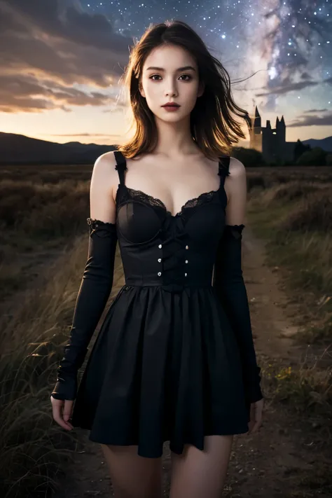 1 girl, (She is wearing a gothic black dress..:1.2), Very beautiful Japanese idol portraits, (RAW Photo Best Quality), (Realistic, Realistic:1.4), (masterpiece), 
Very delicate and beautiful, Very detailed, 2k wallpaper, wonderful, finely, Very detailed CG...