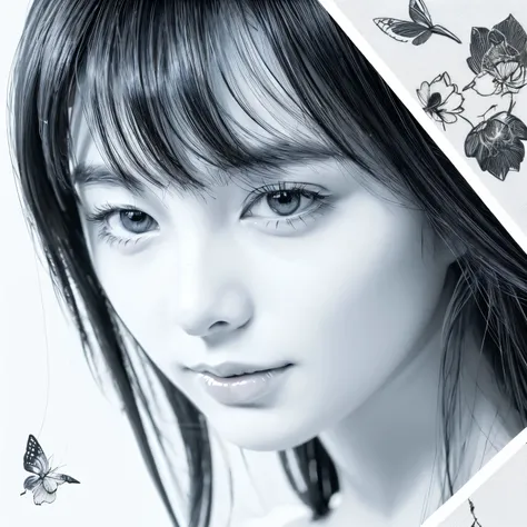 Draw a beautiful woman on a piece of white paper.、Japanese、Realistic、The only technique you can use is colored lines.、Please draw using hatching only、Art Wallpaper、4K, 8k,