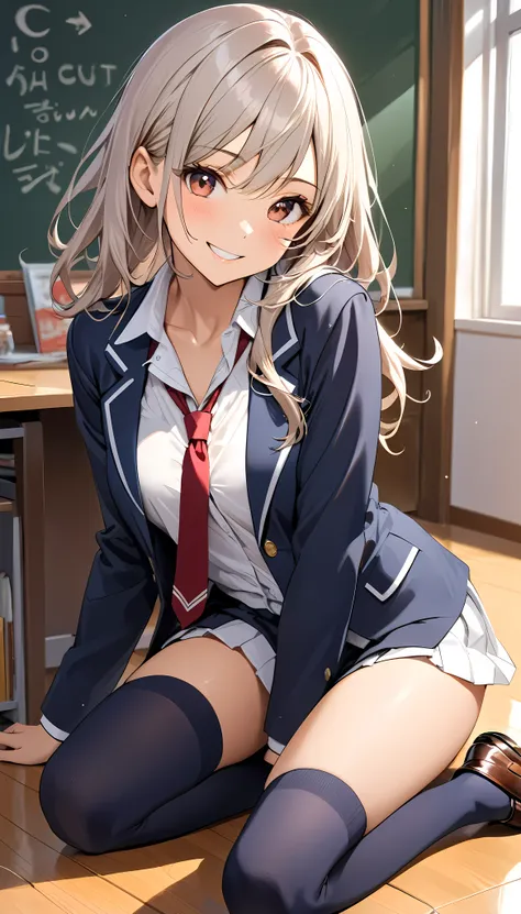 beautiful skin, healthy tanned skin, 
high school girl, alone, 
the fascinating side, 
open shirt, navy blue knee socks, loafers...