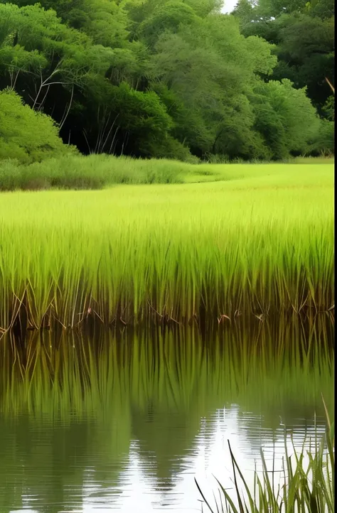 arafed view of a marshy area with a river and trees, marshes, twisted waterway, marsh, backwater bayou, incredibly beautiful, marsh vegetation, the emerald coast, by Thomas M. Baxa, by Thomas Crane, louisiana swamps, peaceful environment, bayou, swamp land...