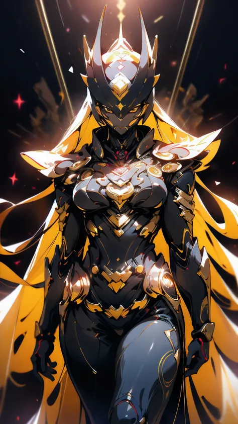 a woman adorned in fantasy-style full-body armor, a crown-concept fully enclosed helmet that unveils only her eyes, a composite ...