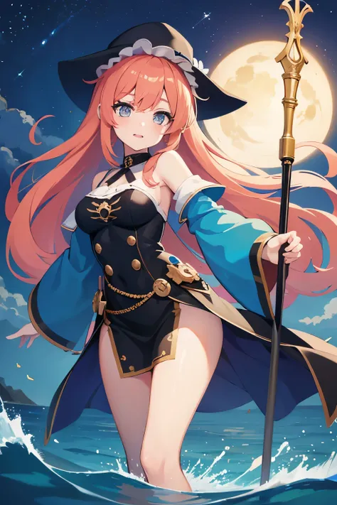 Anime Girl (8K Quality) GIRL IN THE SEA HOLDING A STAFF IN A MAGICIANS OUTFIT