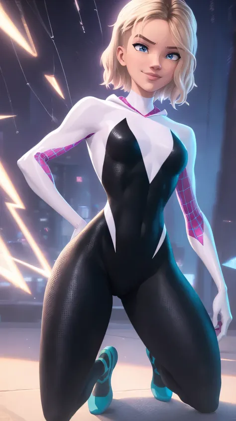 spider-gwen da marvel,(best qualityer,4k,8k,high resolution,work of art:1.2)(weather: raining), new york background, city roofto...