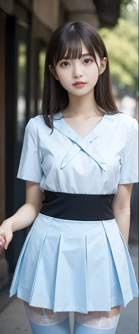 One girl、(((Light blue business tight skirt suit)))、2 business woman、See-through blouse and see-through bra、Ultra-detailed、Masterpiece、Best Quality、Ultra-high resolution、8K High Resolution、Photogenic Clarity、Detailed eyes、[Gradient、Spring Outdoors、During t...