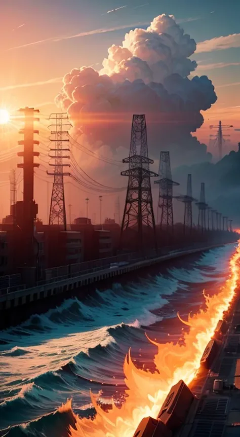 "power of the sun: Dangerous gusts that could damage our electrical infrastructure!" Cinematic 8K, hyperrealistic