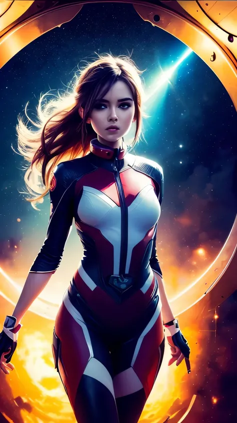 (masterpiece, top quality, Best quality, extremely detailed, as detailed as possible, Official art, beautiful and aesthetically pleasing:1.2), Colorful, Beautiful face, One, perfect body, 1 girl, in space, short red hair, ponytail (hairstyle), green eyes, ...