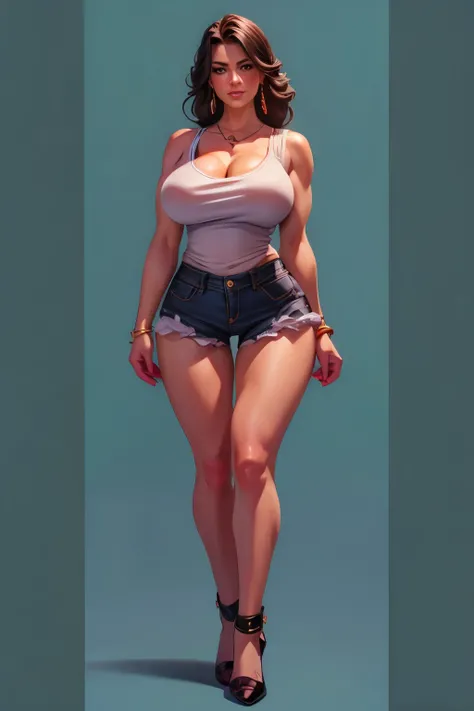 woman, trans, muscle,full body , bra, short jeans curto l, big breasts , thin waist, hard penis,thick thighs, very detailed art, quality 8k