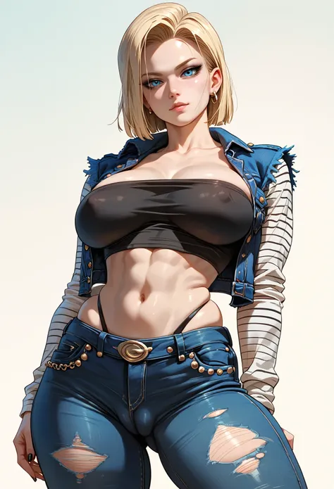 Android 18, sexy, Big Breasts, fat Ass,  Cool Beauty, stand, (((punk style))), ((Open-chested clothing, Well good)),  cameltoe,