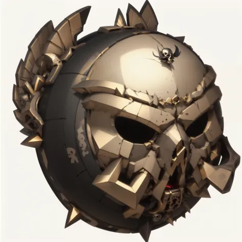 high quality，black tire-shaped sphere，gold spikes on the edges，there are golden wings on the back，gold skull on the front，white ...