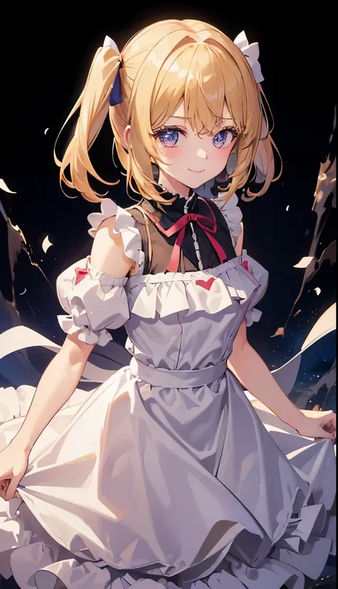 1girl in、A smile、Wearing a landmine suit、Frills、ribbon、The length is short、Blonde、Depicting from head to waist、cute、dynamic、High exposure、Short hair in twin tails、dynamic、Facing directly ahead