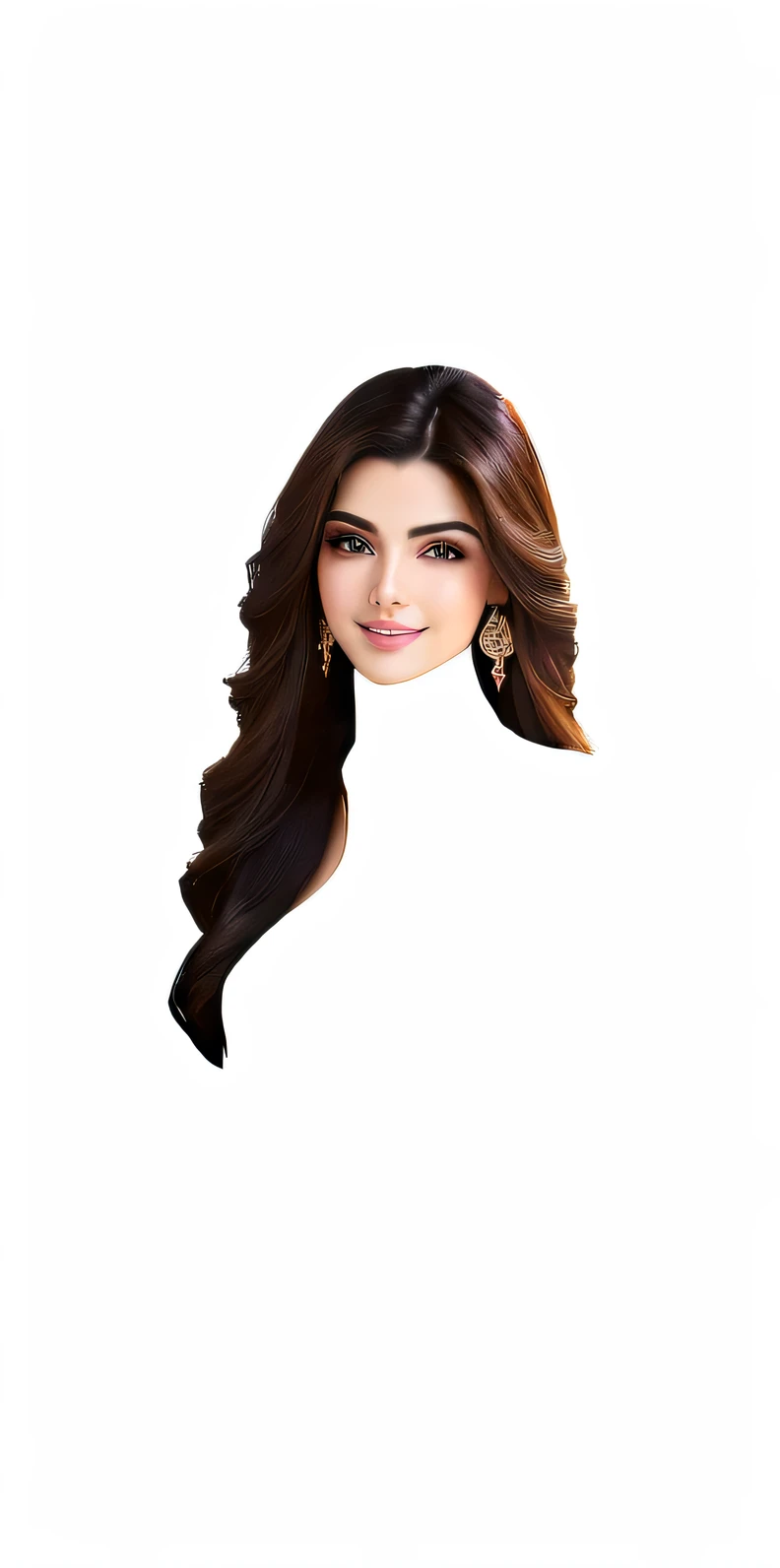 a close up of a woman with long hair and a smile, looks like laura barriales, maya ali, maya ali mage, maya ali sorcerer, made with photoshop, beutiful face, maya ali wind sorcerer, white background!!!!!!!!!!, very very very beautifull face, attractive fem...