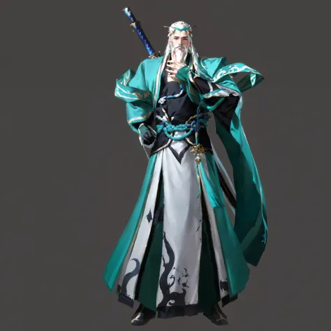 Close-up：In costume、Man holding a sword, Onmyoji detailed art, Onmyoji, Guan Yu, Onmyoji portrait, Inspired by Huang Shen, Olchas Logan Healing Liang Xing, bian lian, heise jinyao, Inspired by Shen Zhou, Taoist priest, Zhao Yun, inspired by Cao Zhibai